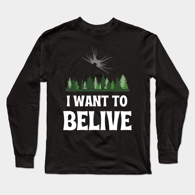 I Want to Belive - Shadow Ship - Black - Sci-Fi Long Sleeve T-Shirt by Fenay-Designs